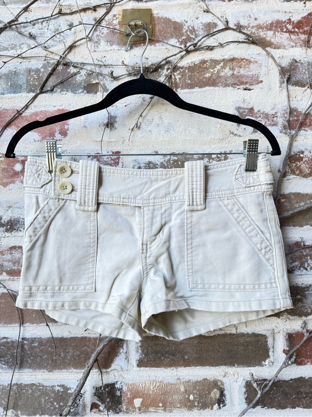 VTG Y2K Abercrombie & Fitch Cream Corduroy Cargo Low Rise Micro Shorts 2